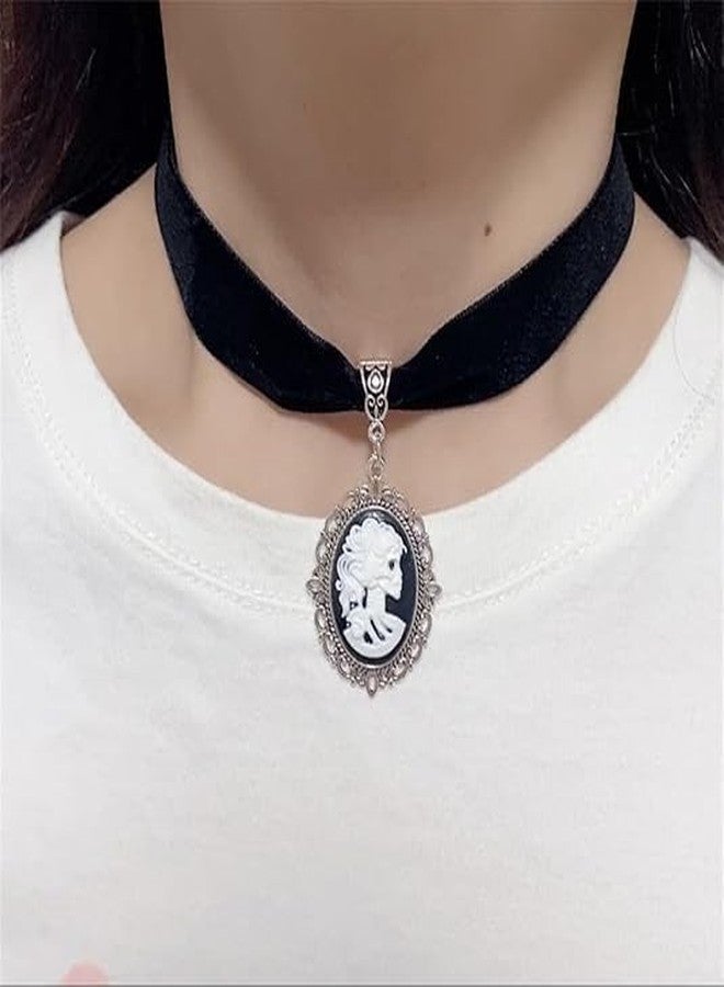 Cykdohy Skull Skeleton Black Velvet Choker Necklace for Women Fashion Retro Vintage Gothic Victorian Cameo Pendant Thick Short Necklaces Elegant Goth Steampunk Collar Cosplay Costume Jewelry for Her - Image 5
